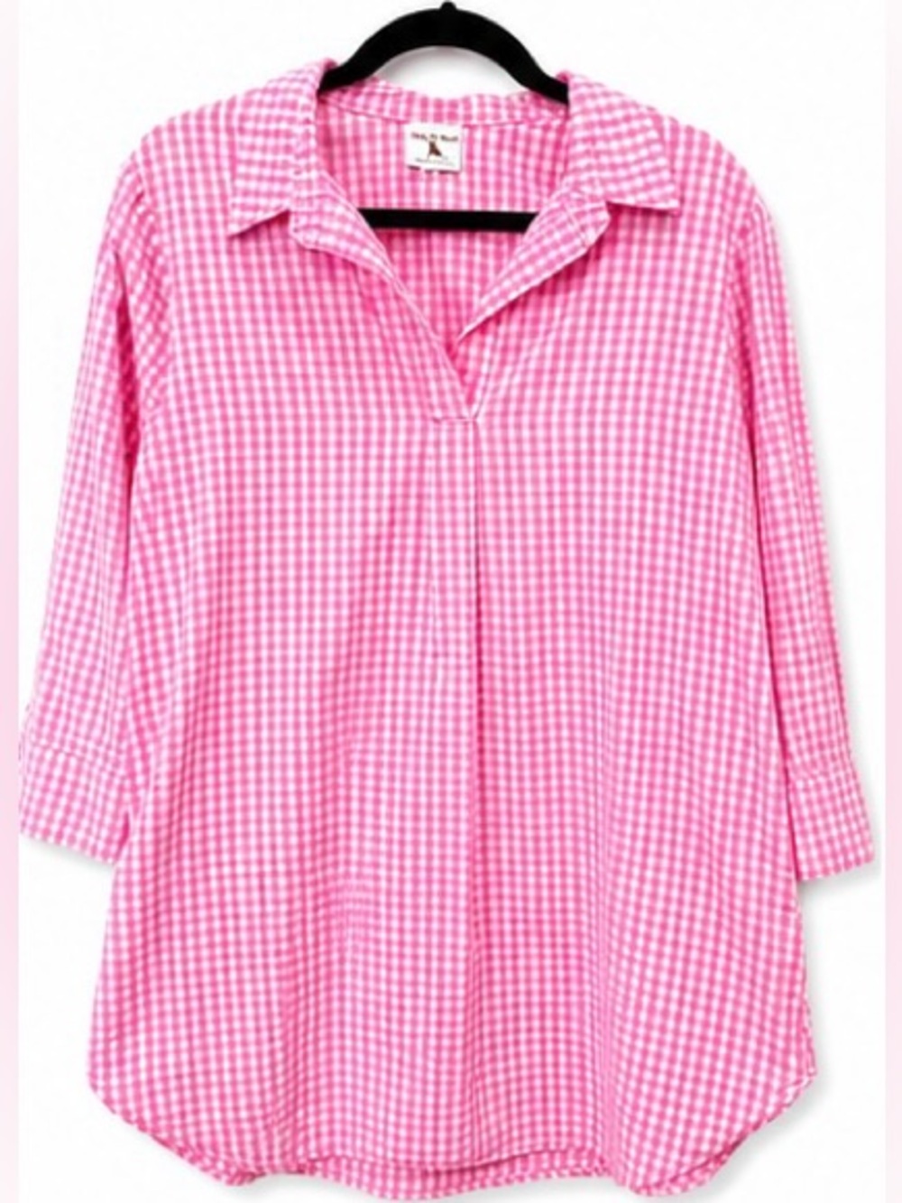 Haley & The Hound Pink Gingham Tunic Top Large 100% Cotton Made in USA - Picture 5 of 6